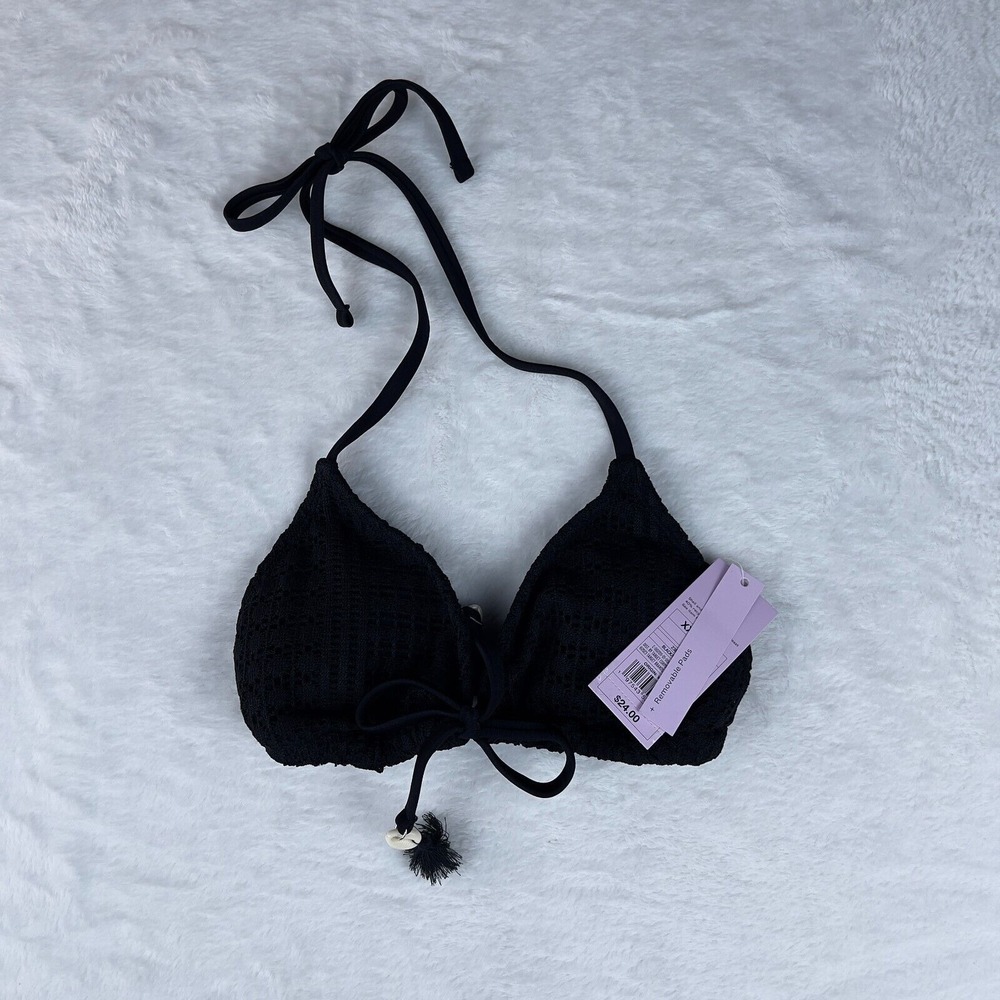 Wild Fable Crochet Triangle Bikini Top Women's XXS Black Halter Removable Cups